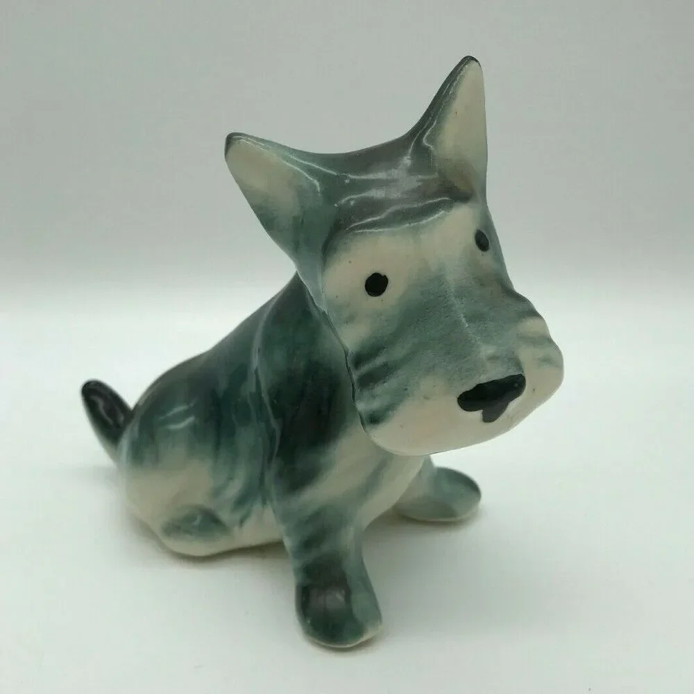 Vintage Scottie Dog Ceramic Figurine Black & Gray Puppy Scottish Terrier Dog